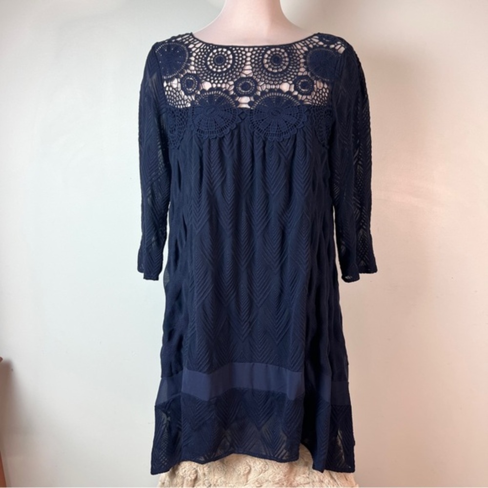 Anthropologie HOLDING HORSES Navy Blue Dress High Low Women’s Size M Western